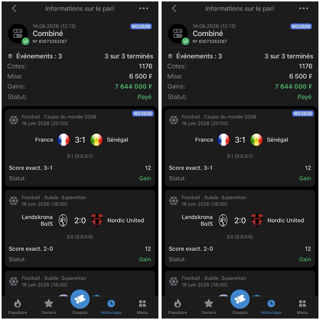 Preuve de gain - Combiné gagnant